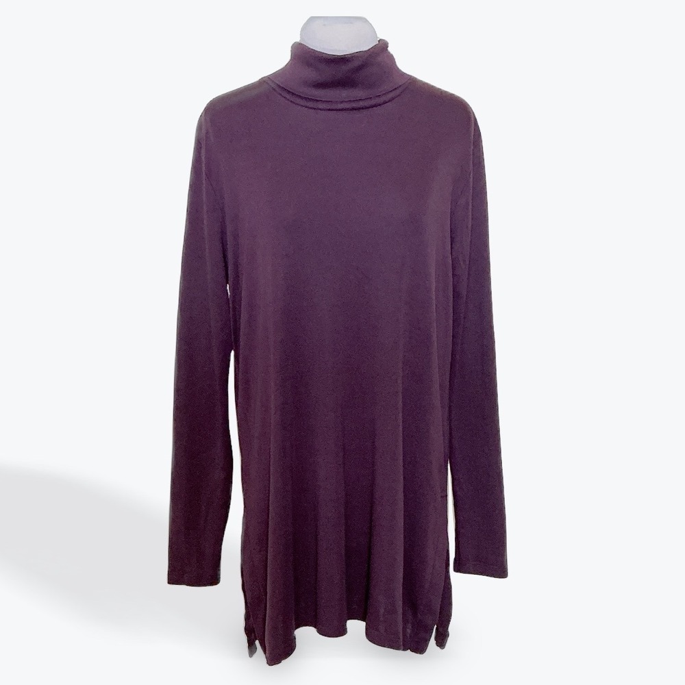 J. Jill Perfect Pima 100% Pima Cotton Side Vent Turtleneck Tunic Purple Medium M